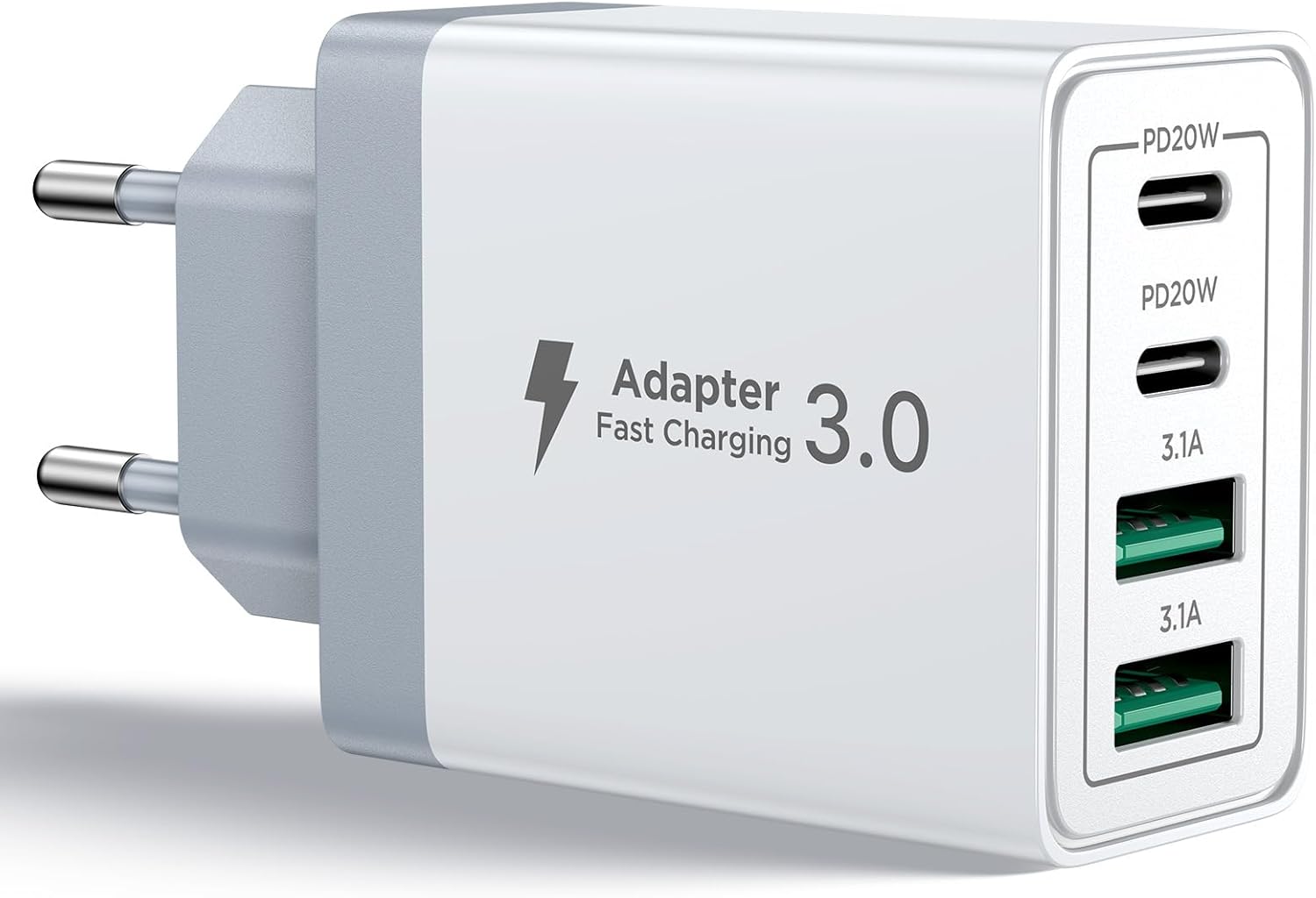 Aioneus Chargeur USB C, 40W 4 Port Prise USBC Chargeur Rapide iPhone, Multi Secteur PD+QC 3.1A Type C Adaptateur pour iPhone 17 16 15 14 13 12 11 Pro Max X XS XR 8 7 Plus Mini SE, iPad,Samsung Galaxy