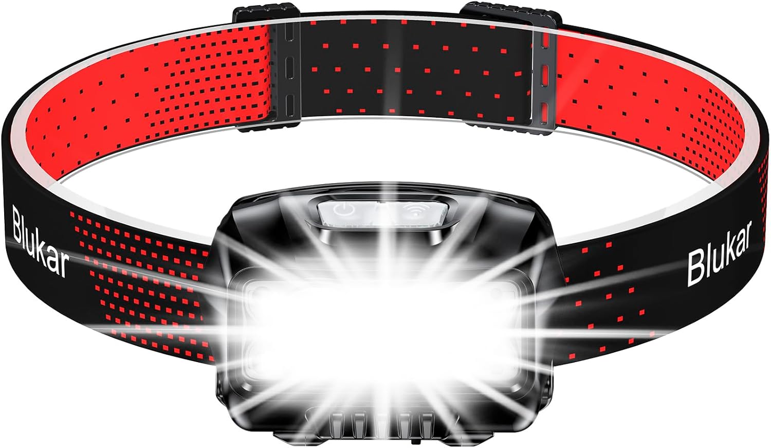 Blukar Lampe Frontale Rechargeable, 2000LM Super Lumineux IPX5 Étanche Léger Torche Frontale LED Puissante avec Voyant Rouge, 8 Modes d'éclairage, Capteur Mouvement,30H d'autonomie pour Course/Urgence