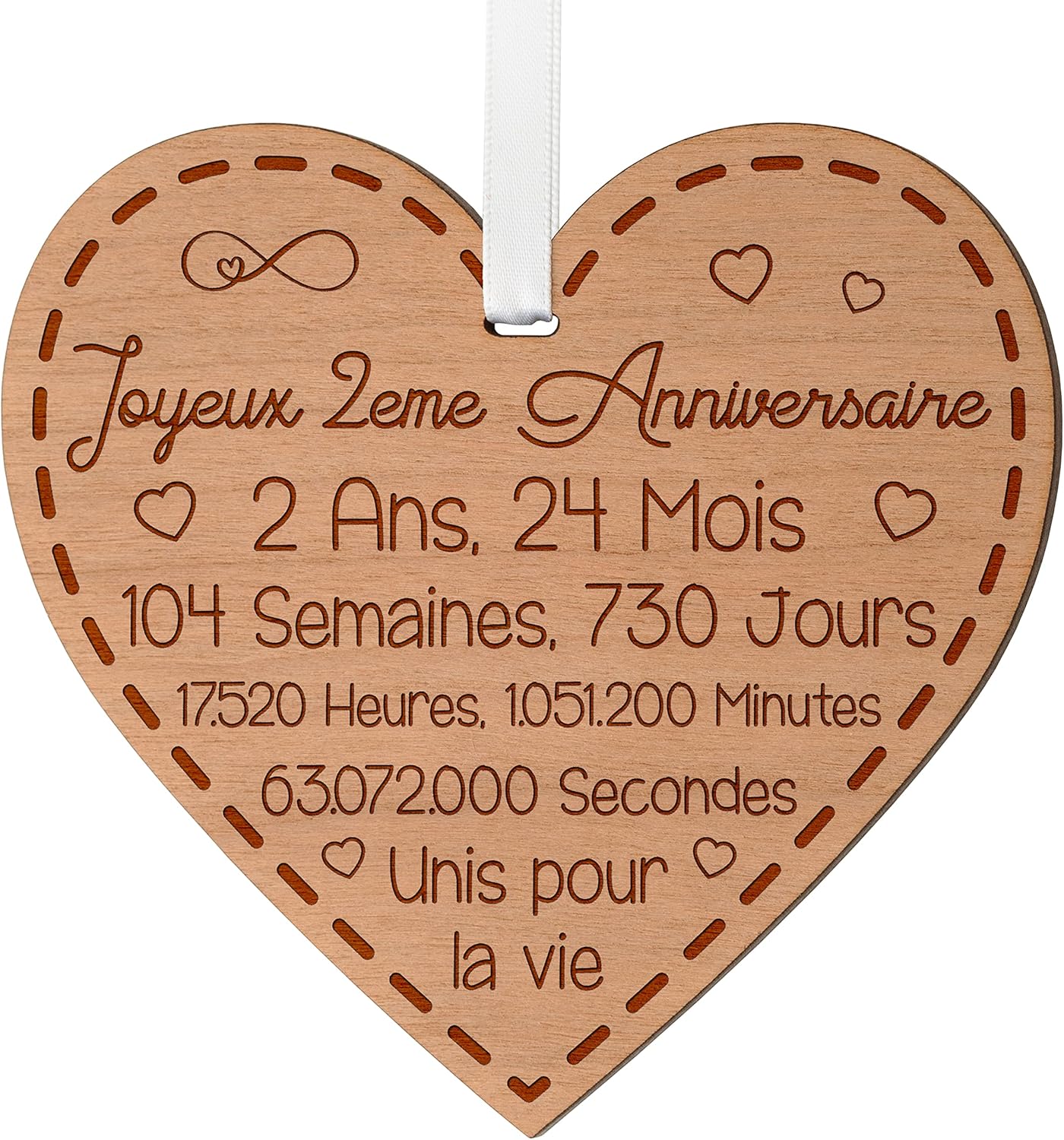 Cadeau Anniversaire De Mariage 2 Ans - Idée Cadeau Souvenir Anniversaire De Mariage pour Femme en Bois - Cadeau Cœur Gravé Souvenir 2 Ans De Mariage Homme Et Femme
