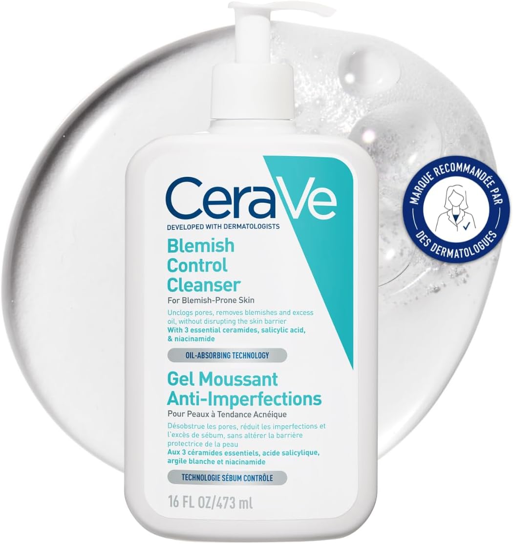 CeraVe - Gel Moussant Anti-Imperfections - Purifie la Peau en douceur et Réduit les Imperfections - Acide Salicylique, Argile Blanche, Céramides et Niacinamide - Peau à Tendance Acnéique