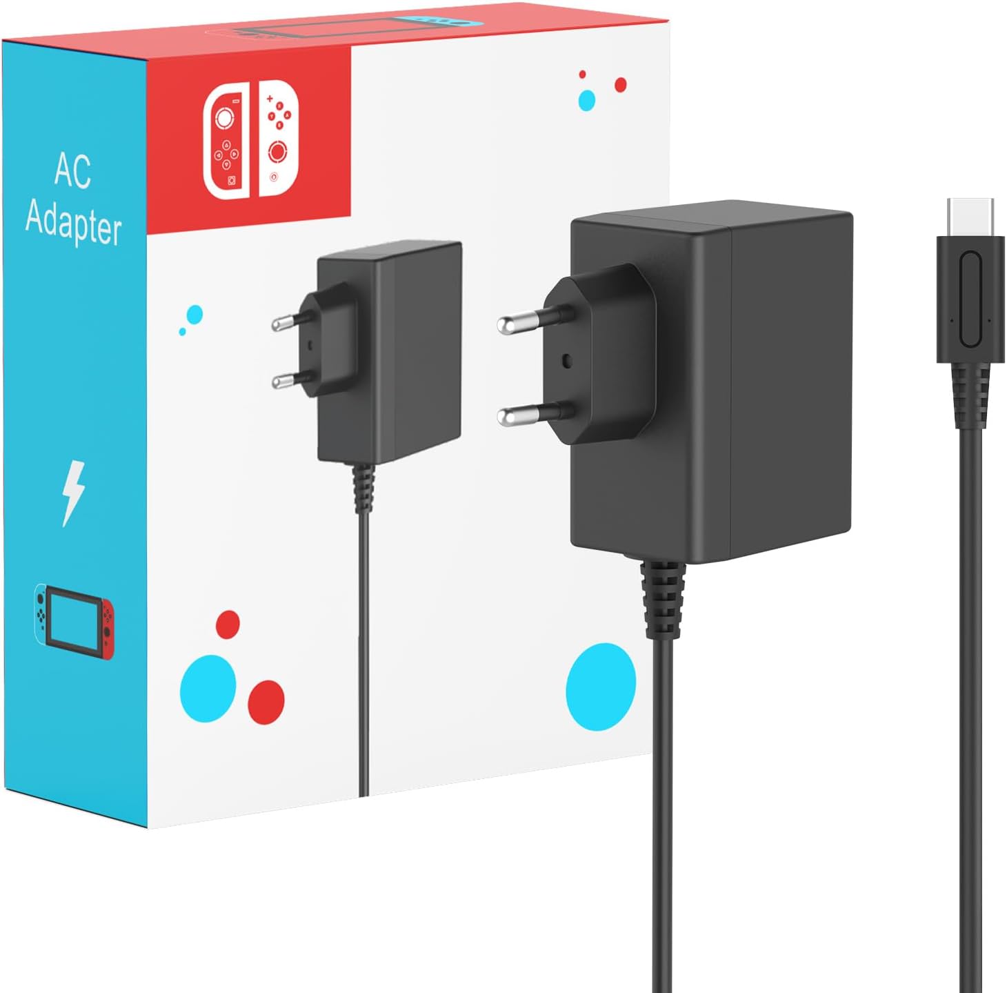 Chargeur pour Switch Console 45W Adaptateur Secteur Charge Rapide avec Câble de 1,5m/5ft Compatible avec Nintendo Switch Console/Lite/OLED/Deck Dock/Pro Controller, Support TV Mode