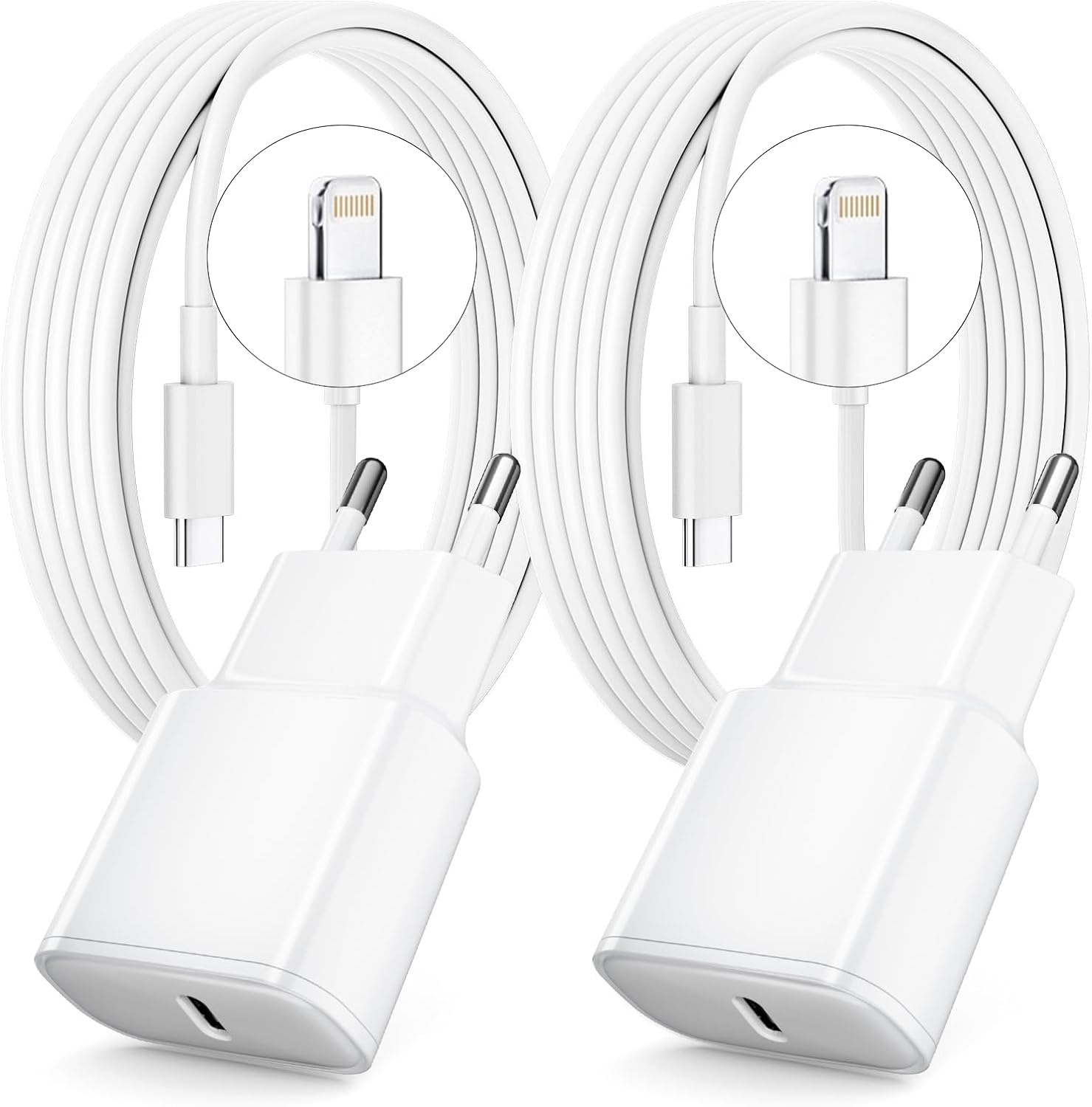Chargeur Rapide pour iPhone, Lot de 2 PD 3.0 Prise USB C avec 2M Cable Lightning for iPhone 14/14Pro/13/13 Mini/13 Pro/13Pro Max/12/12Pro/12 Pro Max/11/11 Pro/ 11 ProMax