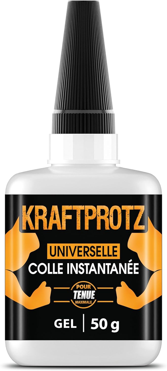 Colle Forte Gel 50 g – Colle Universelle Plastique, Métal, Verre, Bois – Super Glue Extra Forte, Sans Coulure – Résistante à l'Eau, Chaleur & Vibrations – KRAFTPROTZ