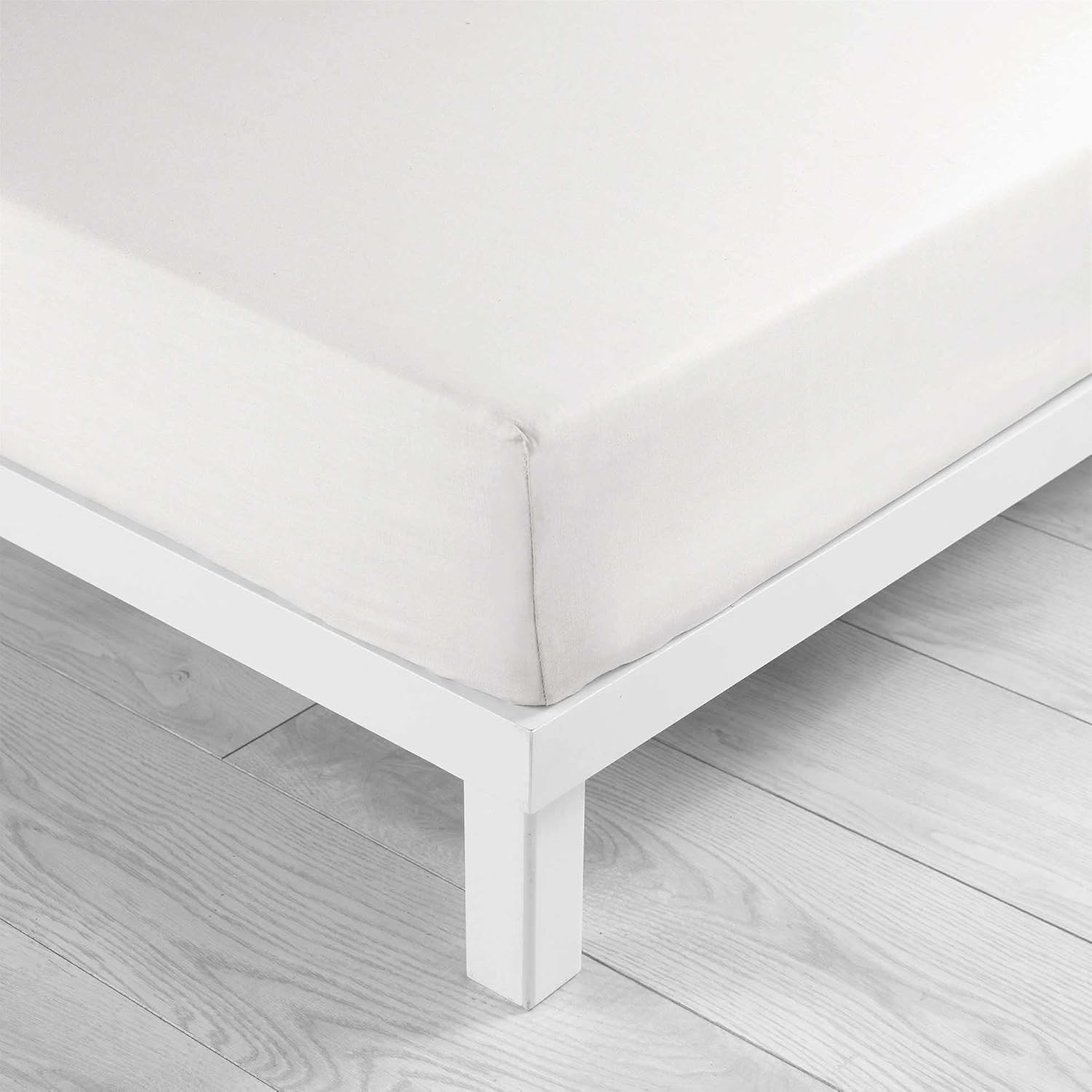 douceur d'intérieur, Drap Housse (90 x 190 cm) Lina Blanc, 100% Coton