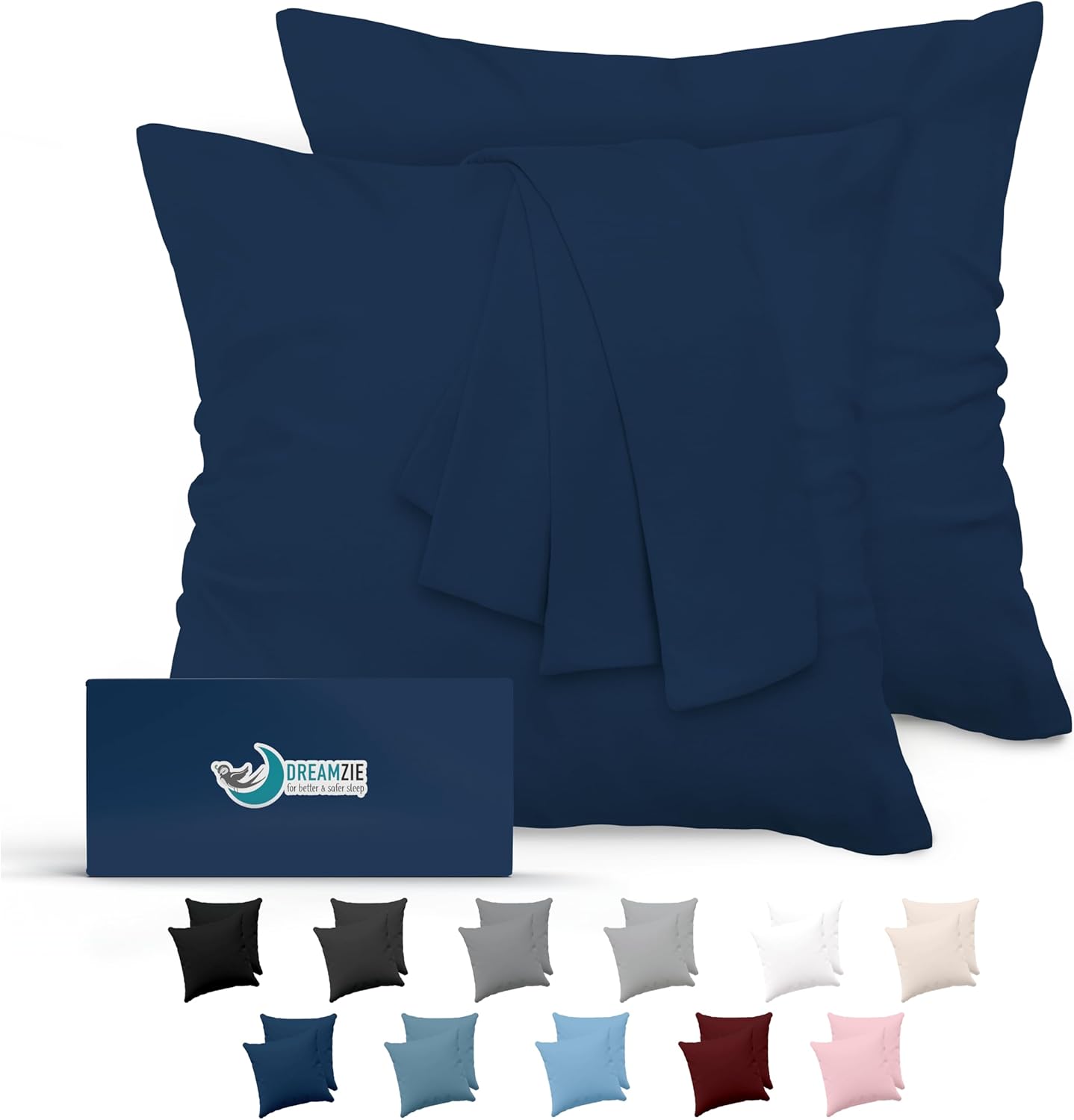 Dreamzie Taie Oreiller 60x60 Lot de 2 en Microfibre Certifiée Oeko-Tex - Housse Coussin 60x60 Douce Et Brossée, Toucher Peau de Pêche - Bleu Foncé