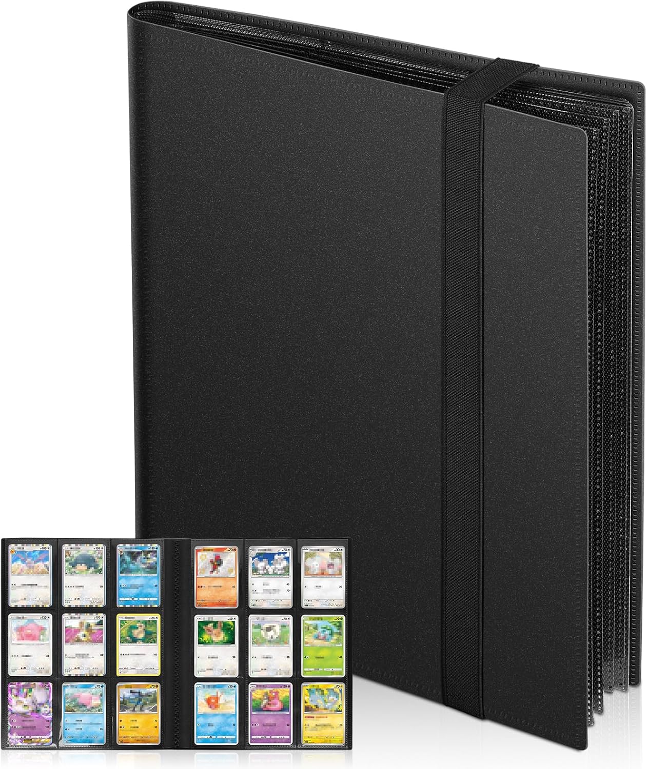 Euqvunn Classeur de Cartes à Collectionner, 24 Feuilles 432 Pochettes Classeur Cartes, Livre Carte à insertion latérale, Album Carte à rangement recto-verso, Card Binder pour TCG, MTG(noir)