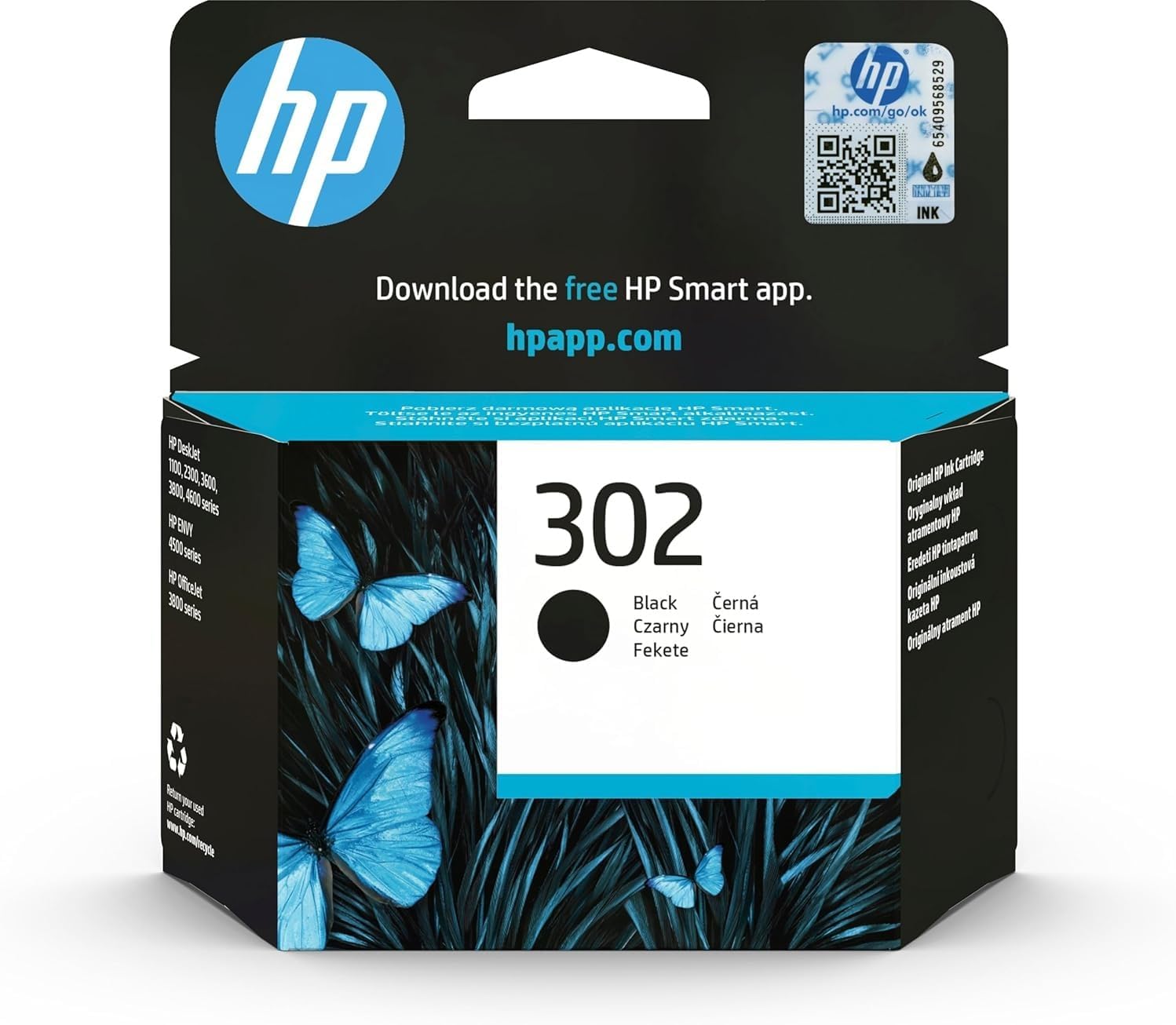 HP 302 F6U66AE Cartouche Originale de 190 Pages, Compatible avec Les Imprimantes DeskJet 1110, 2130, 3630, Envy 4520, OfficeJet 3830, 4650, 5220, et 5230, Noir