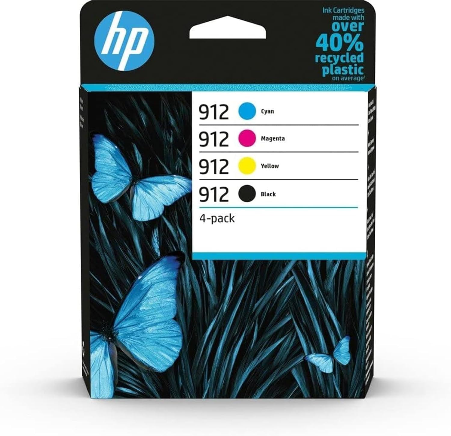 HP 912, Pack de 4 cartouches d'Encre Originales, 6ZC74AE, Noir, Jaune, Cyan, Magenta, Compatible avec les imprimantes OfficeJet Pro 8000