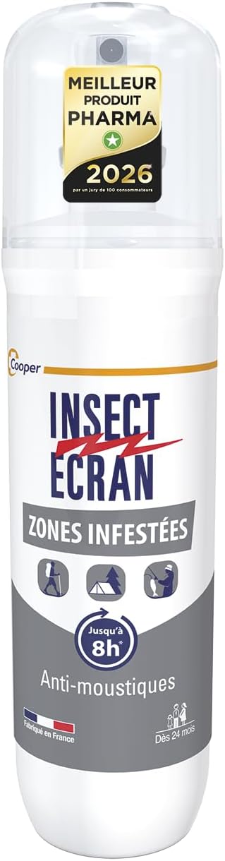 INSECT ECRAN - Anti-moustiques Zones Infestées - Efficacité 8h - Spray répulsif peau - Protection contre les piqûres de moustiques - 100 ml