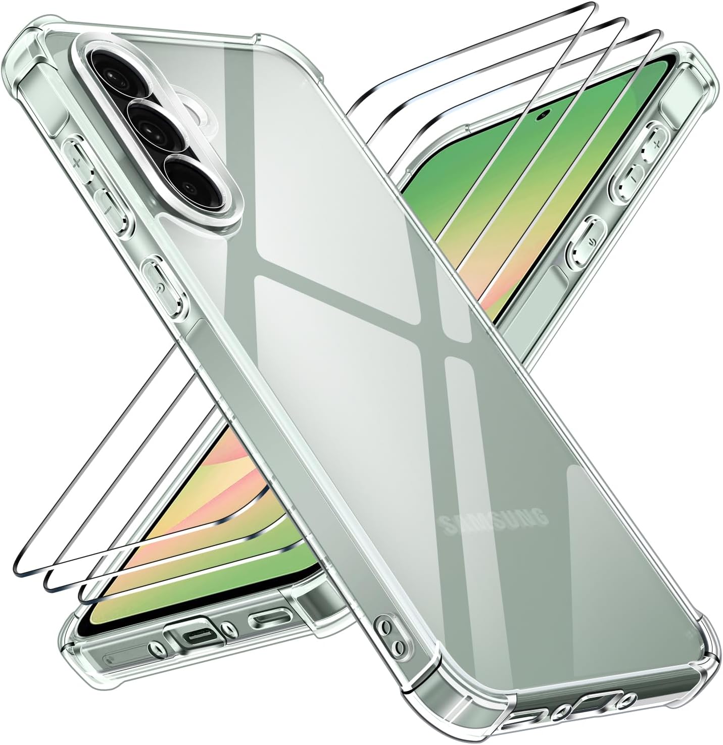 ivoler Coque pour Samsung Galaxy A56 5G avec 3 Verre Trempé, Étui Transparent Antichoc avec Coins Renforcés, Mince Bumper Silicone Housse - Clair