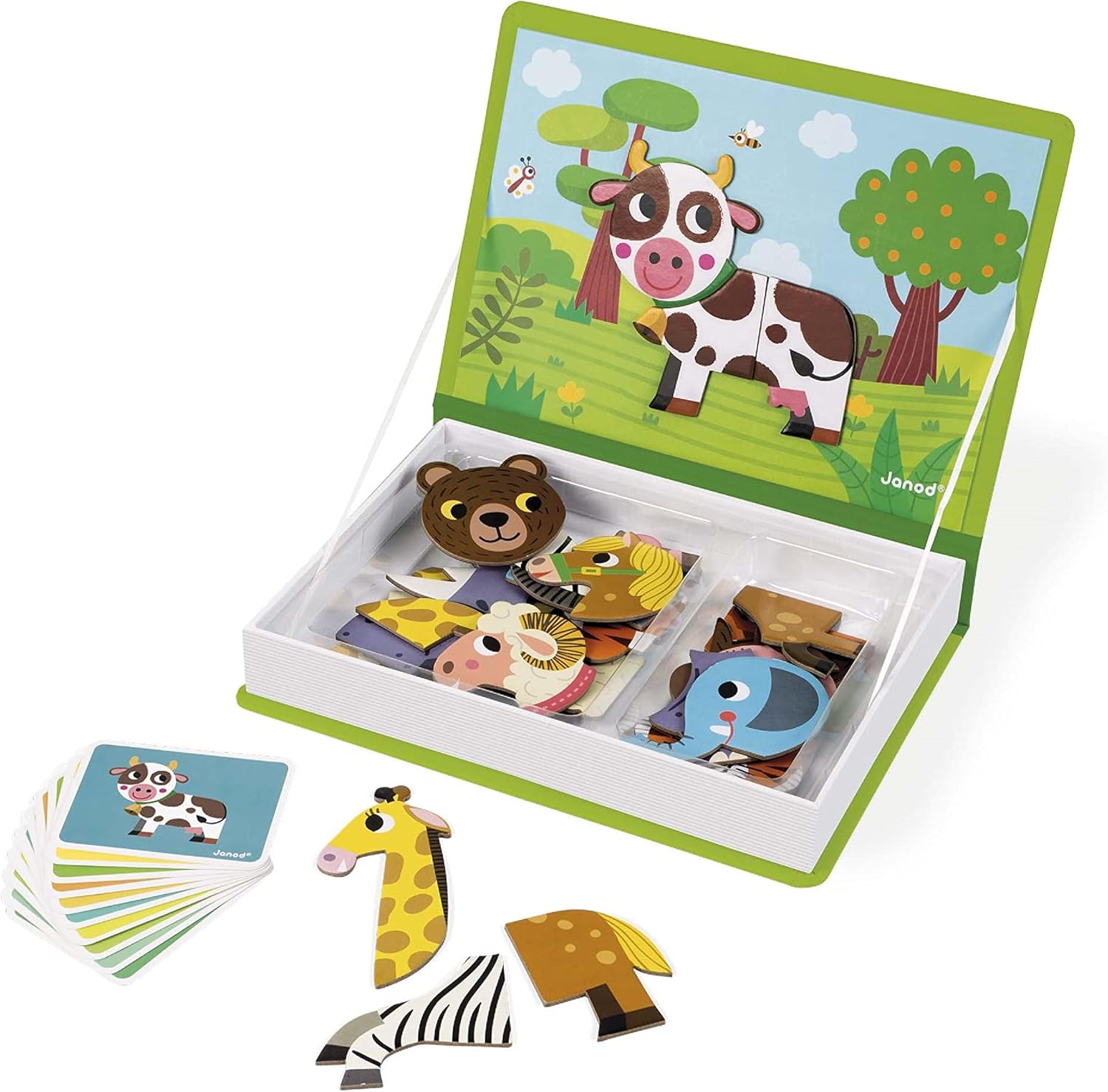 Janod - Magneti'Book Animaux - Jeu Educatif Magnétique 30 Pièces - Apprentissage Motricité Fine et Imagination - Certifié FSC - Dès 3 Ans, Multicolore, 26 x 19 cm, J02723