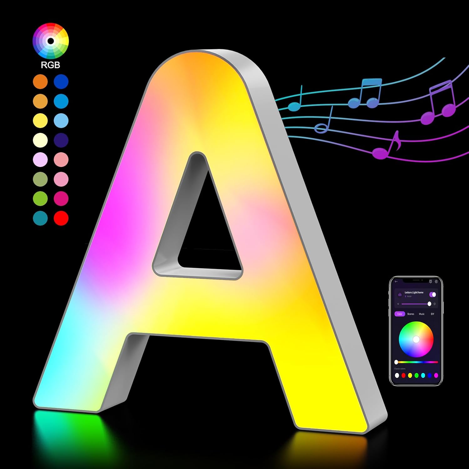 Kangtaixin Lettres Lumineuses Alphabet, Lumineux Lampe LED Lettre RGB, App Controllo Lumières Lettre Deco Opérateur à USB pour Anniversaire, Fête, Mariage, Vacances, Maison, Bar, Se Marier - A