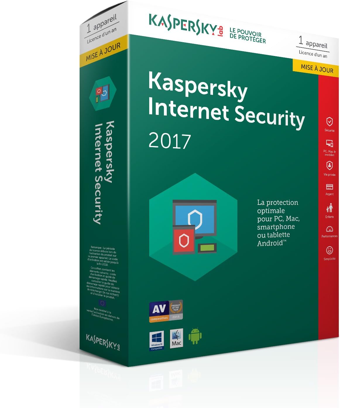 Kaspersky Internet Security 2017 Mise à jour | 1 poste | 1 an | PC/Mac/Android/iOS | Téléchargement