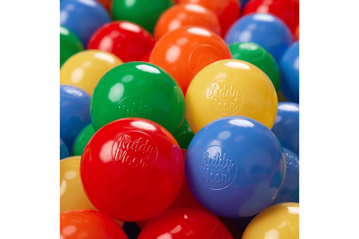 KiddyMoon 200/6Cm ∅ Balles Colorées Plastique pour Piscine Enfant Bébé Fabriqué en EU, Jaune/Vert/Bleu/Rouge/Orange