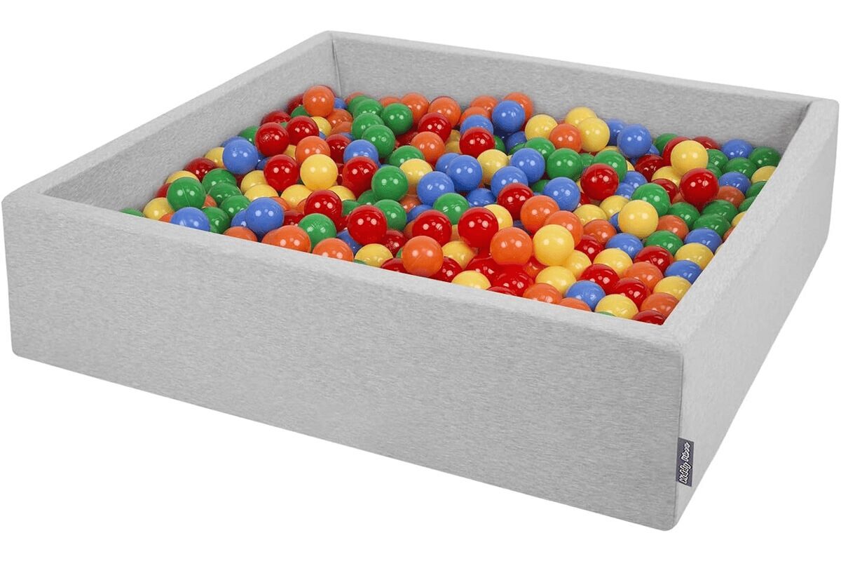 KiddyMoon Piscine À Balles pour Bébé Carré 120X30cm/300 Balles 7Cm Grande Fosses À Boules Jouet Enfant, Gris Clair:Jaune-Vert-Bleu-Rouge-Orange