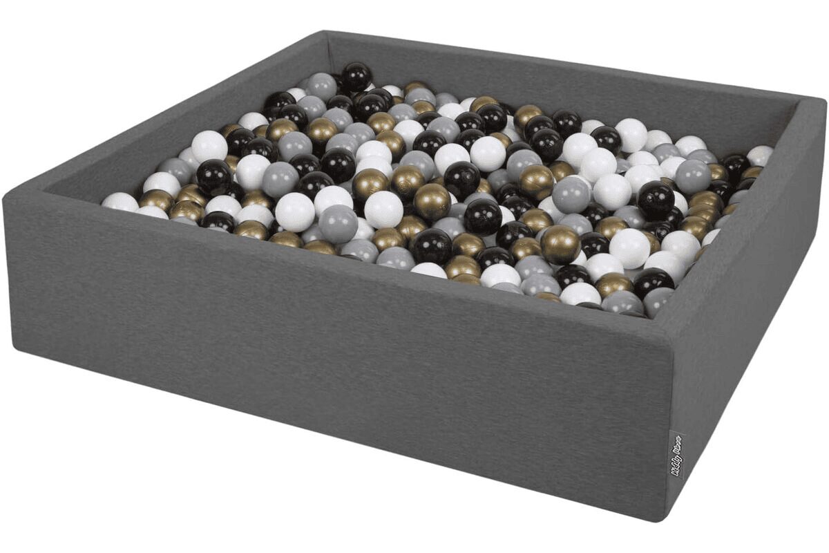 KiddyMoon Piscine À Balles pour Bébé Carré 120X30cm/300 Balles 7Cm Grande Fosses À Boules Jouet Enfant, Gris Foncé:Blanc-Gris-Noir-Or