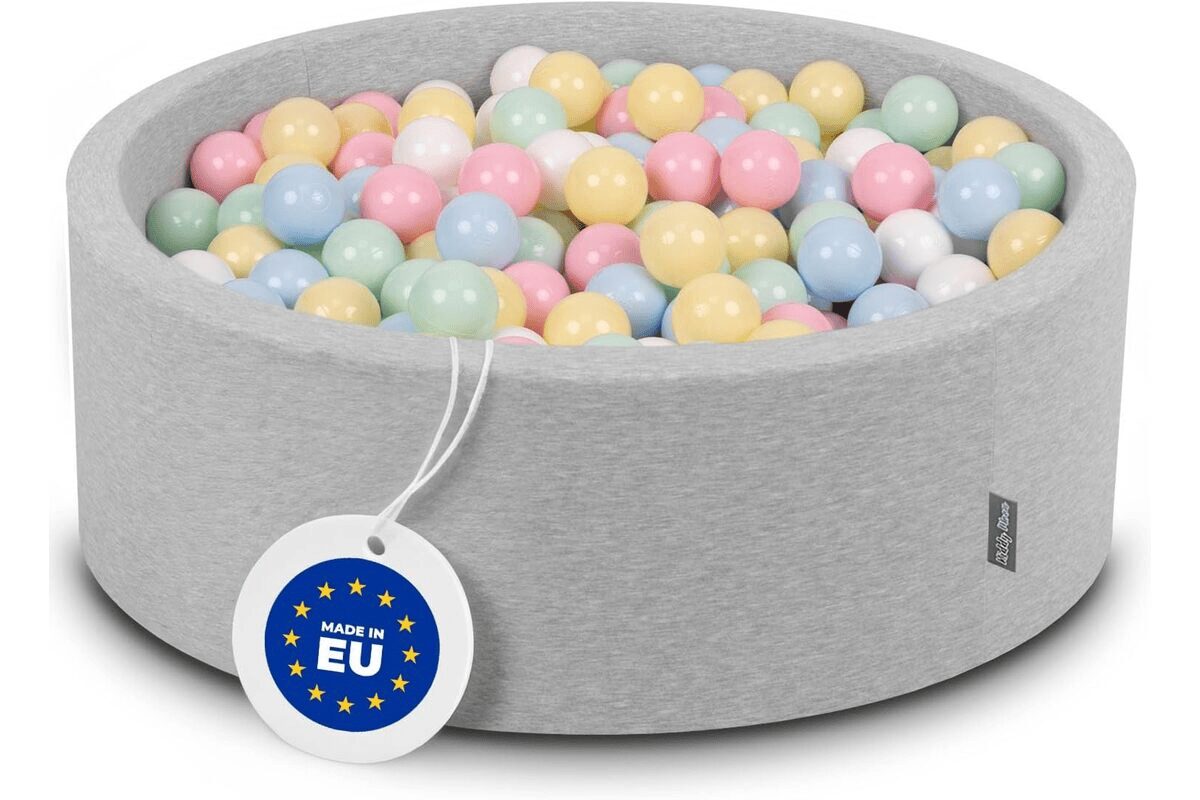 KiddyMoon Piscine À Balles pour Bébé Rond 90X30cm/200 Balles 7Cm Fosses À Boules Jouet Enfant, Gris Clair:Bleu Pastel/Jaune Pastel/Blanc/Menthe/Rose Poudré