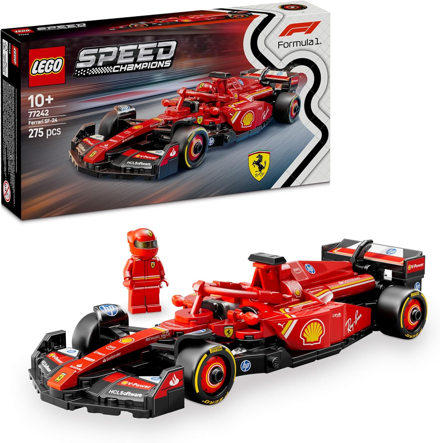 LEGO Speed Champions Voiture F1 Ferrari SF-24 - Jeu de Construction avec Véhicule de Course - Inclut Minifigurine Collector de Pilote de Formule 1 - Idée de Cadeau pour la Fête des Pères 77242