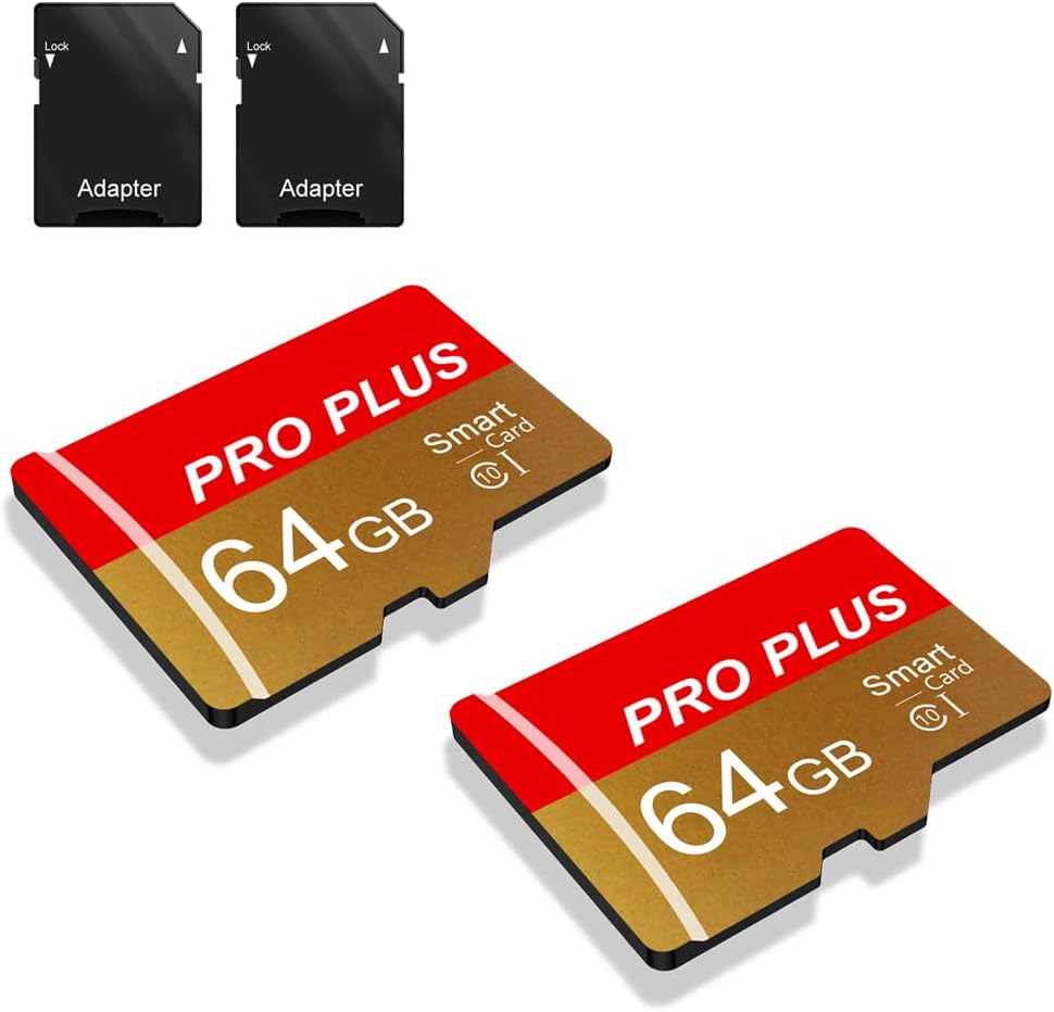 Lot de 2 Carte Mémoire 64 Go avec Adaptateur, Carte Mémoire TF Haute Vitesse, UHS-I, A1, C10, Carte TF pour Tablette/Téléphone/Appareil Photo/Autoradio/Enregistreur de Conduite (TF162 64 Go)