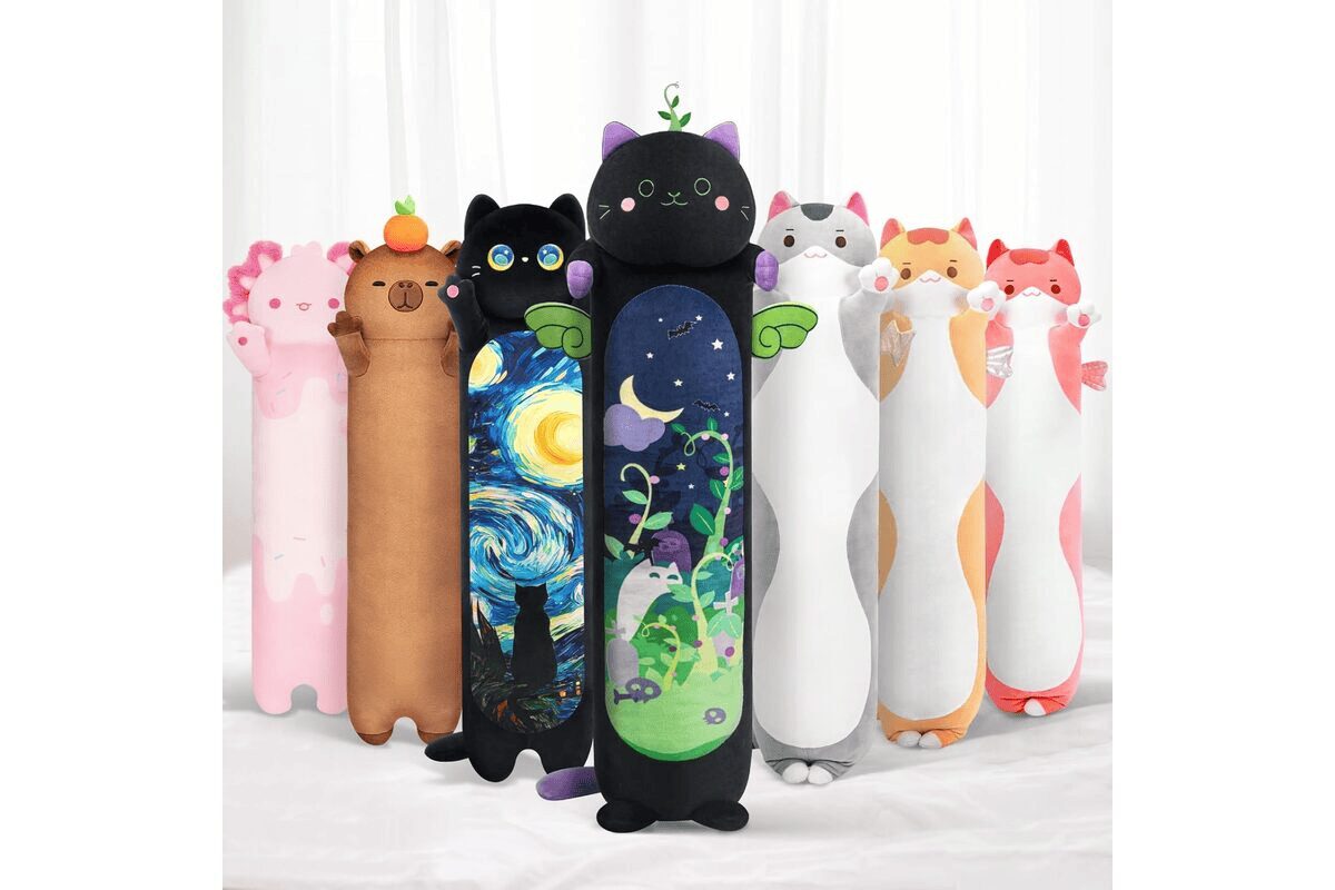 Mewaii 110CM Chat Peluche Kawaii Coussin Long à la Menthe Oreiller pour Garçon Fille d'animaux Poupée Jouets Moelleux Confort Oreiller en Peluche pour Adolescents Cadeau (Le Chat à la Menthe)