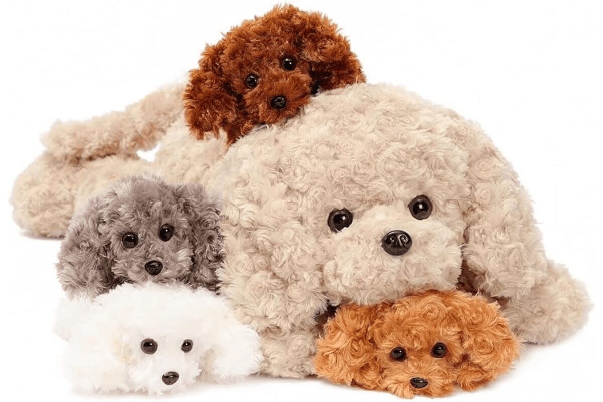 MorisMos Peluche Chien Realiste, 60cm Chien en Peluche Maman avec 4 Kawaii Chiots, Mignon Animaux Jouet Grande Cadeau pour Filles Garçons Anniversaire Noël Décoration
