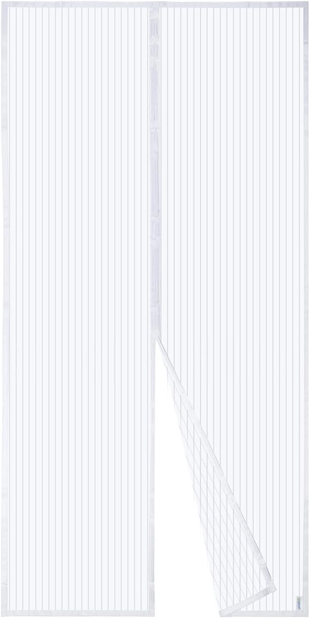 Moustiquaire Magnétique Pour Porte Apalus, Rideau en Maille, Joint Magnétique de Haut en Bas avec Fermeture Automatique, Maintient l'air frais à l'intérieur (120x220cm, Blanc)