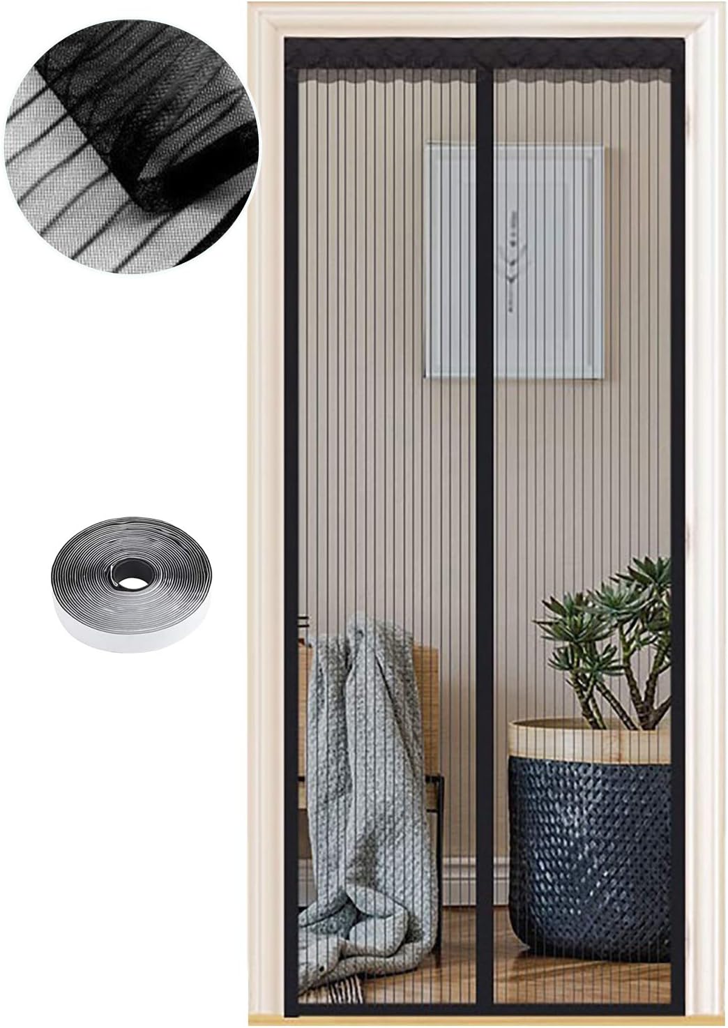 Moustiquaire Magnétique pour Portes, Différentes Tailles, 140 x 210cm, Puissants Aimants, Fermeture Automatique, de Porte Rideau Couloirs Patio Sans Perçage, Bandes Noires