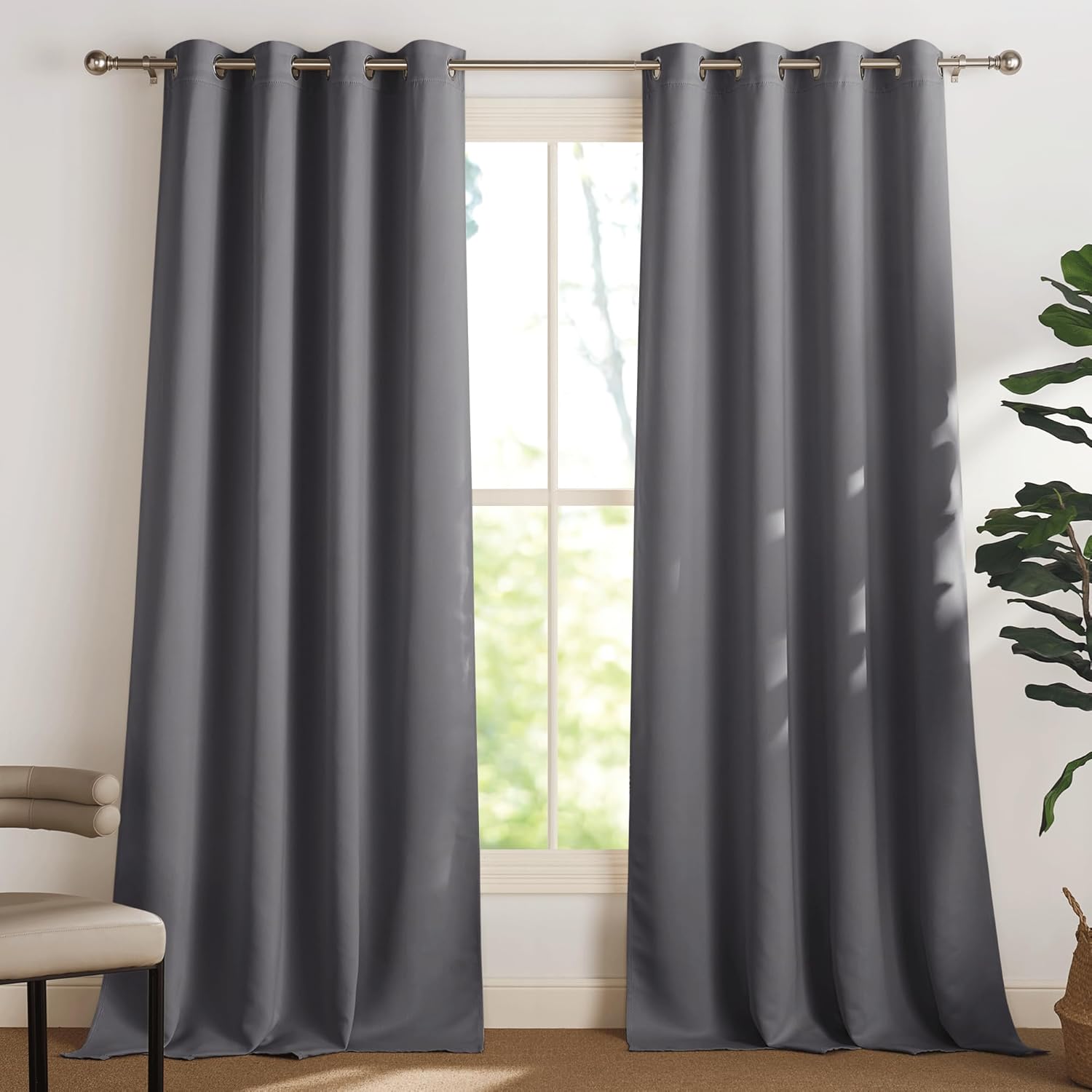 PONY DANCE Lot de 2 Rideau Occultant Thermique Isolant Anti Froid et Chaleur 140x240 (lxH) Tenture Opaque à Oeillets Isolation Lumiere Uv Decoration Chambre Maison Salon Intérieurs, Gris