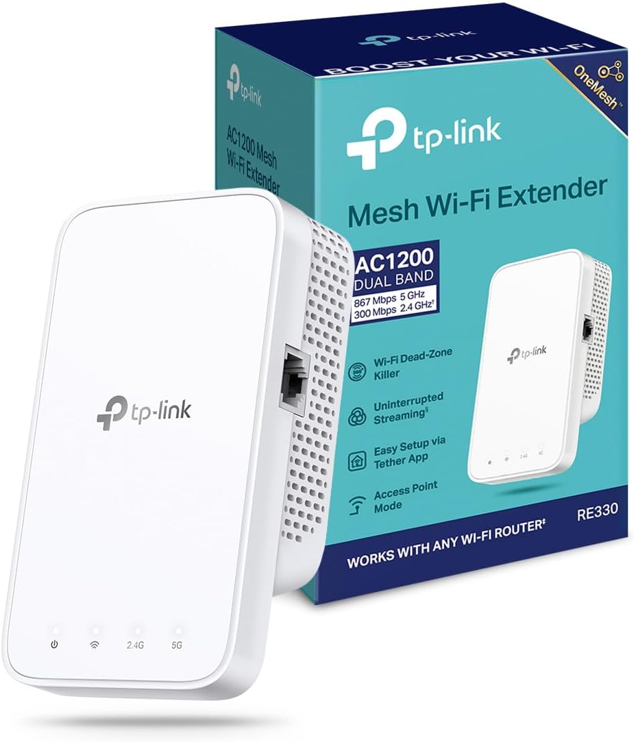 TP-Link RE330 WiFi Repeater, AC1200 Mbps WiFi Amplifier, Gigabit Ethernet Port, Powerful WiFi Repeater, Compatible with Internet Boxes, Enjoy Without Changing Your Box