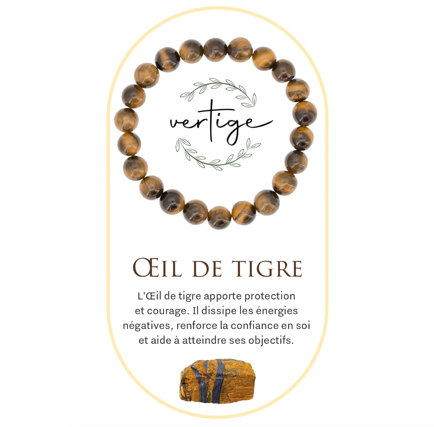 VERTIGE Bracelet de lithothérapie Œil DE TIGRE, Pierres 8mm Minérales, Source de bien être, Apporte AMBITION et CONFIANCE EN SOI, Bracelet Femme/Homme